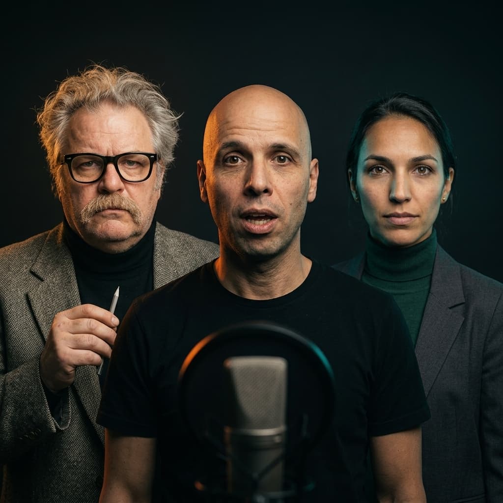 Group portrait of the cast: RUTGER, DINO, MARIE