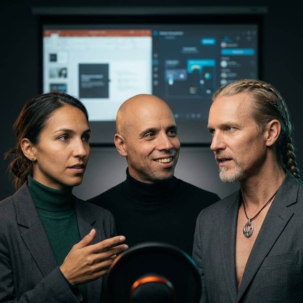 Group portrait of the cast: RUTGER, ORACLE, MARIE